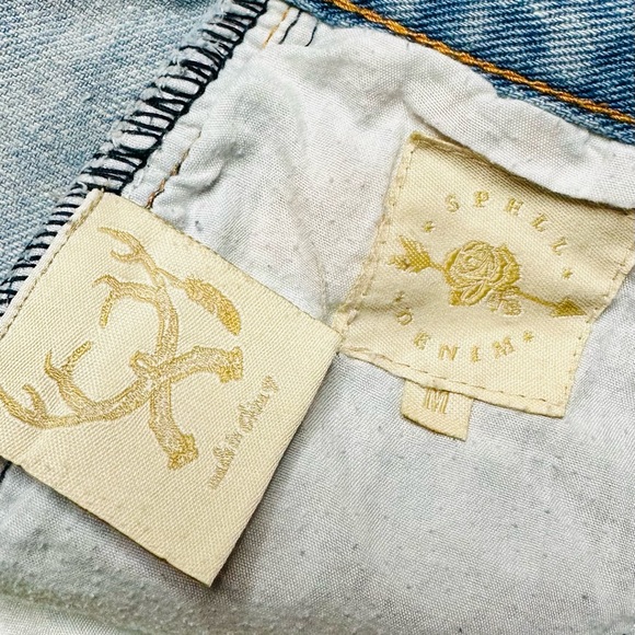 EUC Spell & The Gypsy Light Blue Wanderlust Embroidered Denim Shorts w/ Raw Hem - Picture 11 of 12